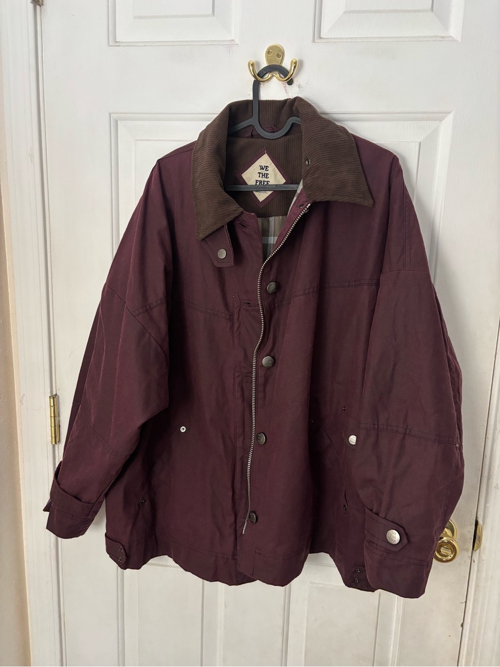 We The Free Burgundy Utility oversizes Jacket with Brown Corduroy Collar NWOT